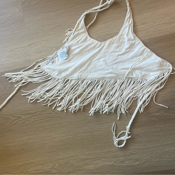 Guess tie-back macrame boho retro fringe halter crop XS - Picture 3 of 3